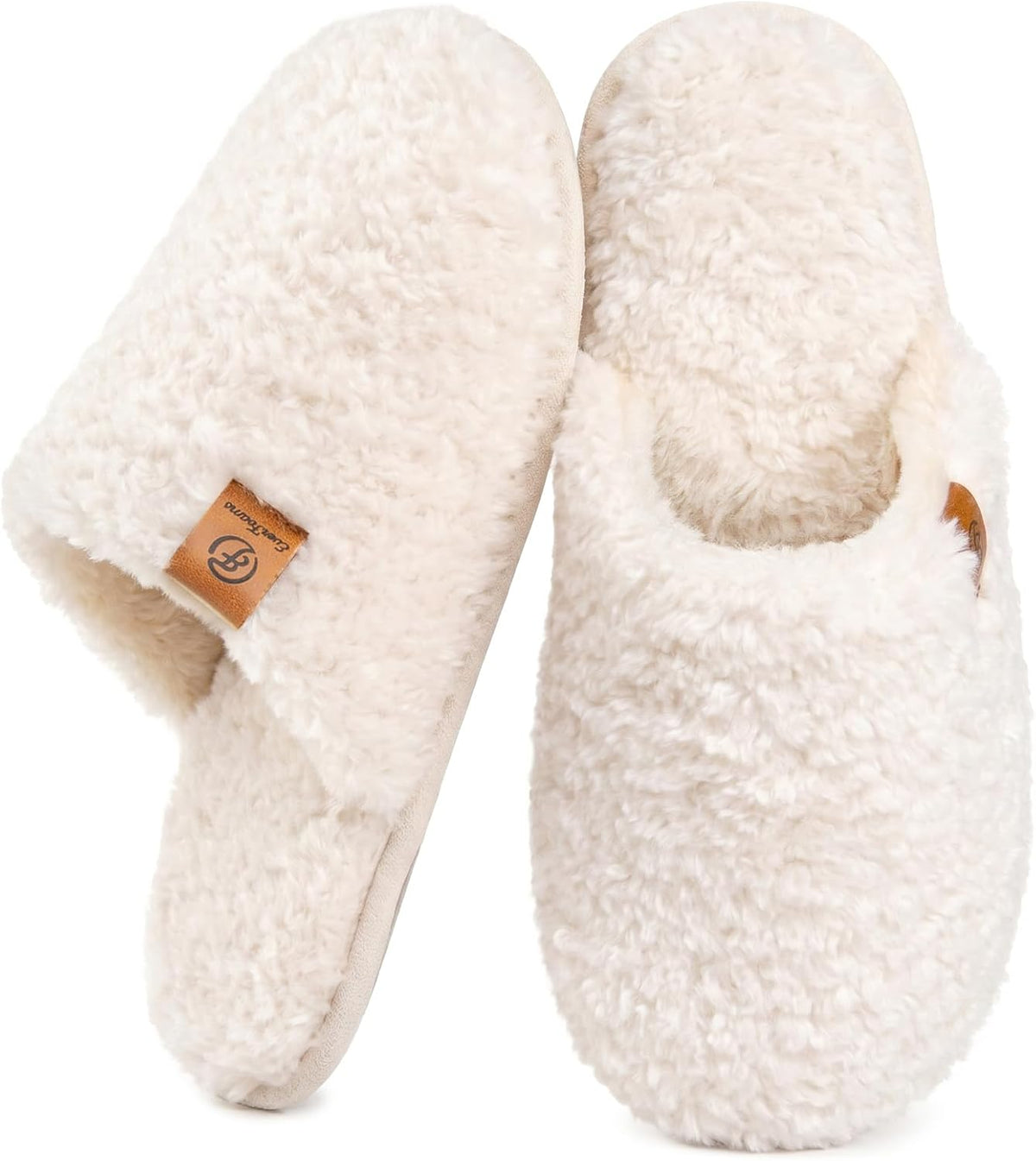 Women's Fuzzy House Slippers in Cream White