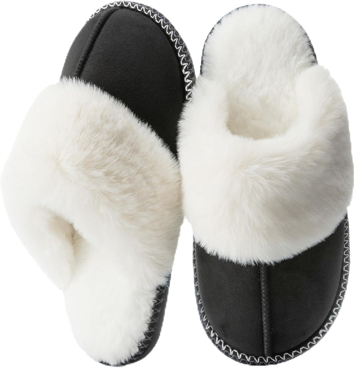 Women's Fluffy Faux Fur Slippers - Memory Foam Footbed and Anti Skid Sole for Indoor and Outdoor Wear - 8