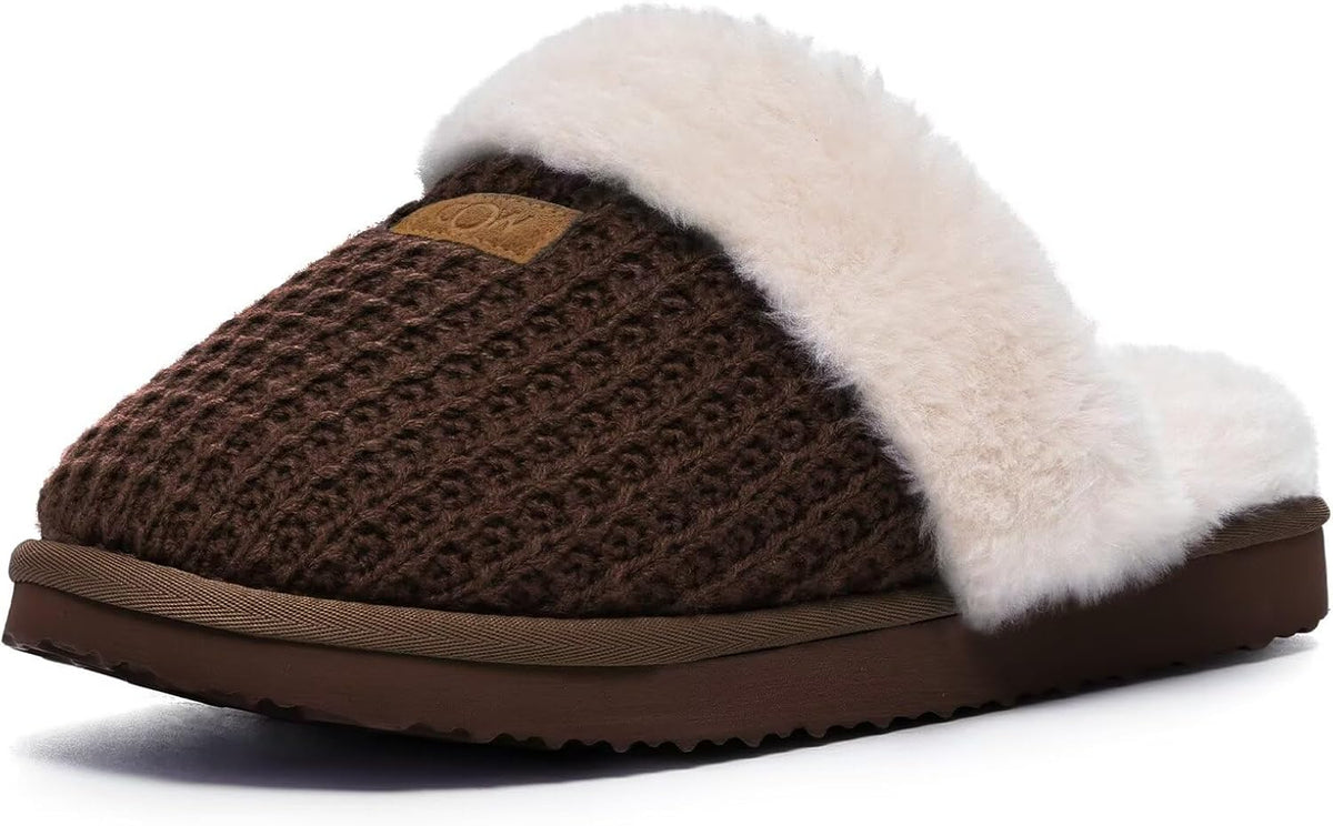 Women's Cozy Fuzzy House Slippers - Memory Foam Insole and Wide Width Sizing for Indoor Wear - 8 Wide