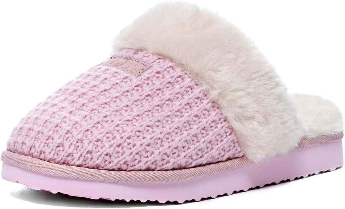 Women's Cozy Fuzzy House Slippers - Memory Foam Insole and Wide Width Sizing for Indoor Wear - 9