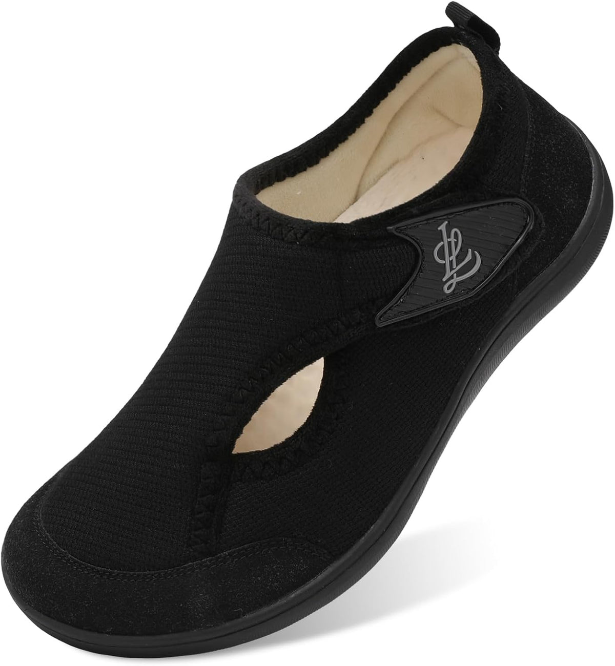 Women's Wide Adjustable House Shoes in Black