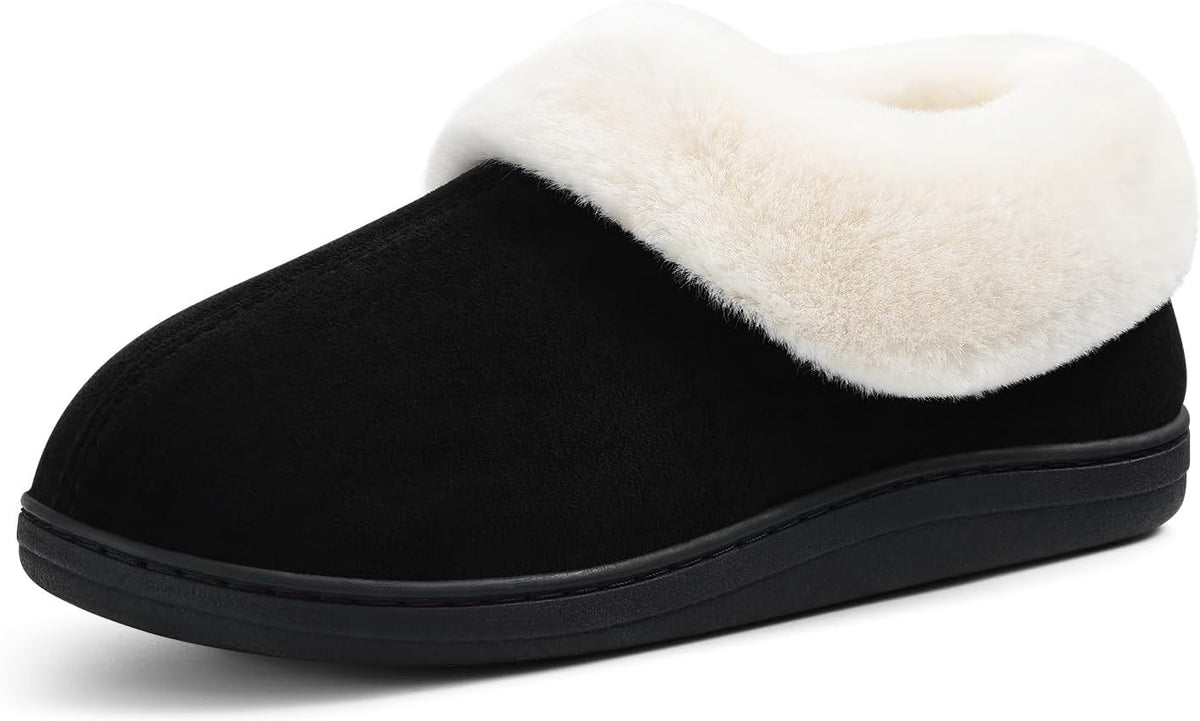 Women's Knit Closed Back Slippers - Faux Lamb Wool Lining, Memory Foam and Non Slip Rubber Sole - 7.5