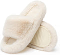 Women's Faux Fur Lined Open Toe Slippers - Memory Foam Footbed and Crossband Upper for Cold Mornings at Home - 8