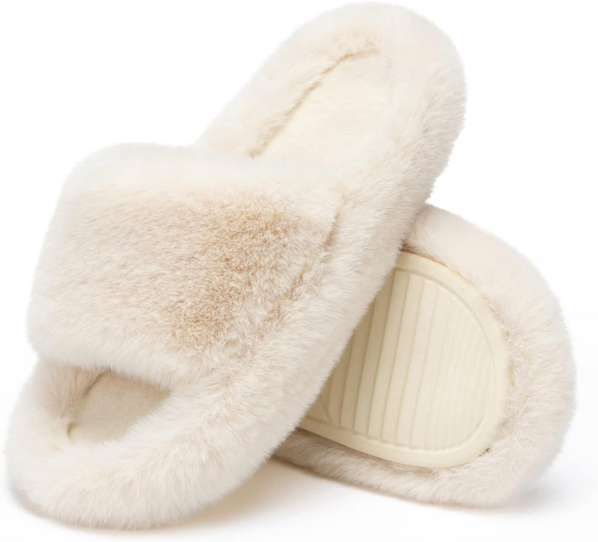 Women's Faux Fur Lined Open Toe Slippers - Memory Foam Footbed and Crossband Upper for Cold Mornings at Home - 8