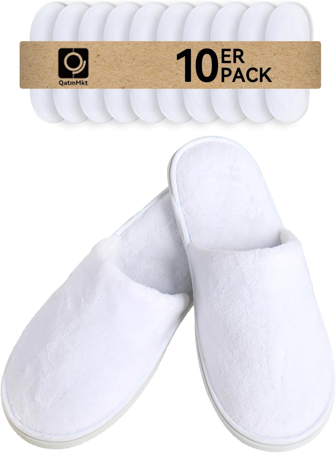 Unisex Guest Slippers 10 Pair Pack - One Size, Individually Wrapped and Washable for Home, Hotel and Spa - Black