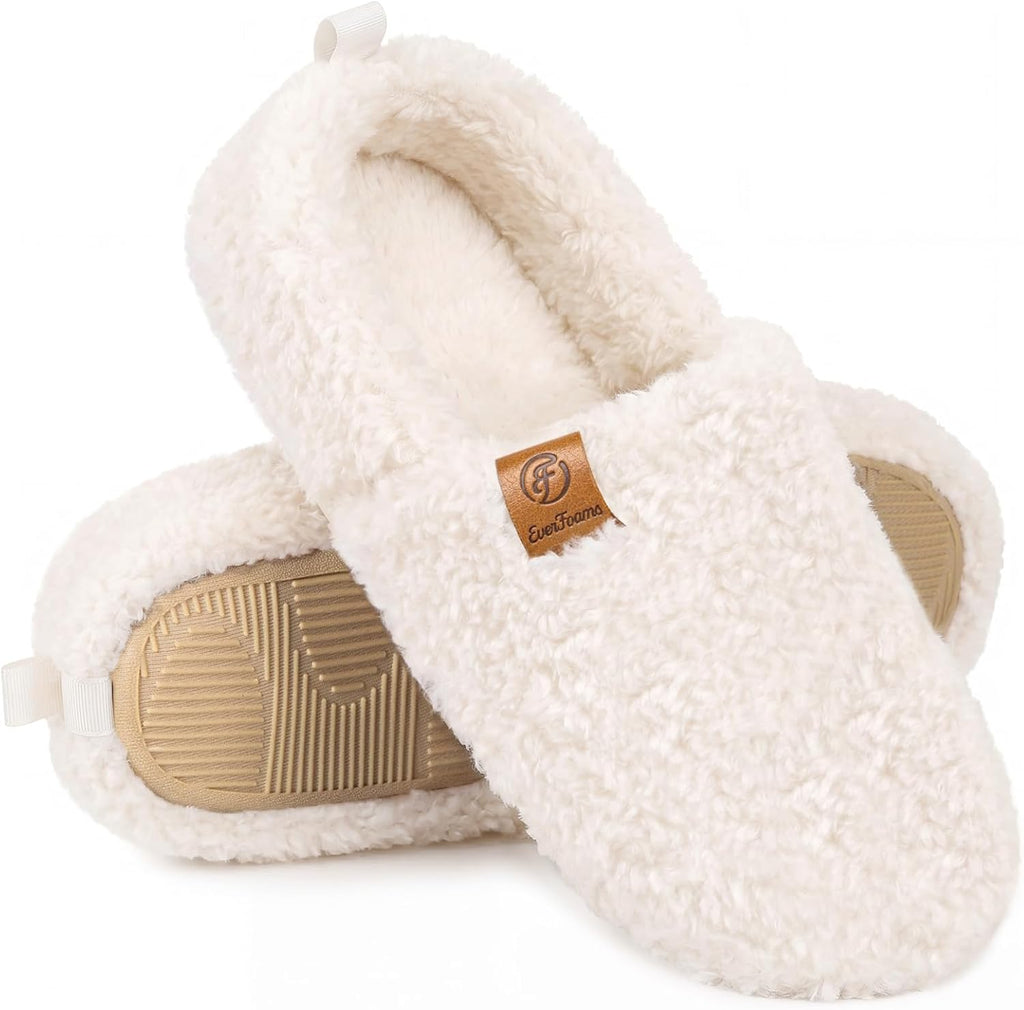 Women's Curly Wool Look Slippers - Polar Fleece Lining, Memory Foam and Anti Slip Sole for Indoor Wear - 10