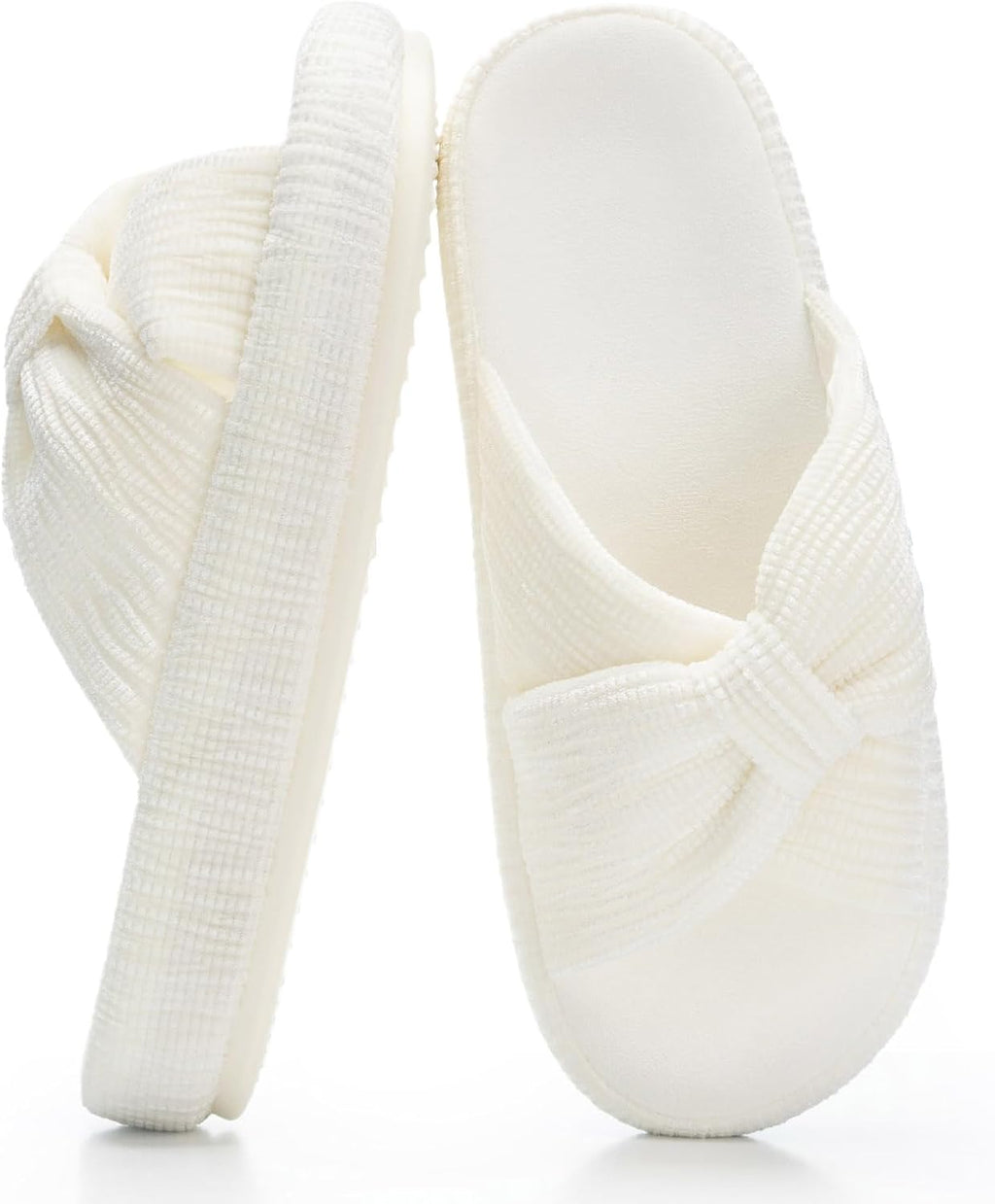 Women's Corduroy Bow Crossband Slippers - Memory Foam Insole, Soft House Shoes for Bedroom and Lounging - 10