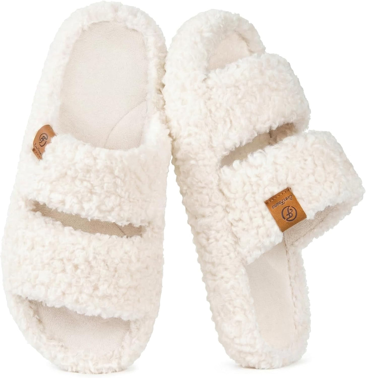 Women's Fuzzy Open Toe Slippers in Vanilla Ice