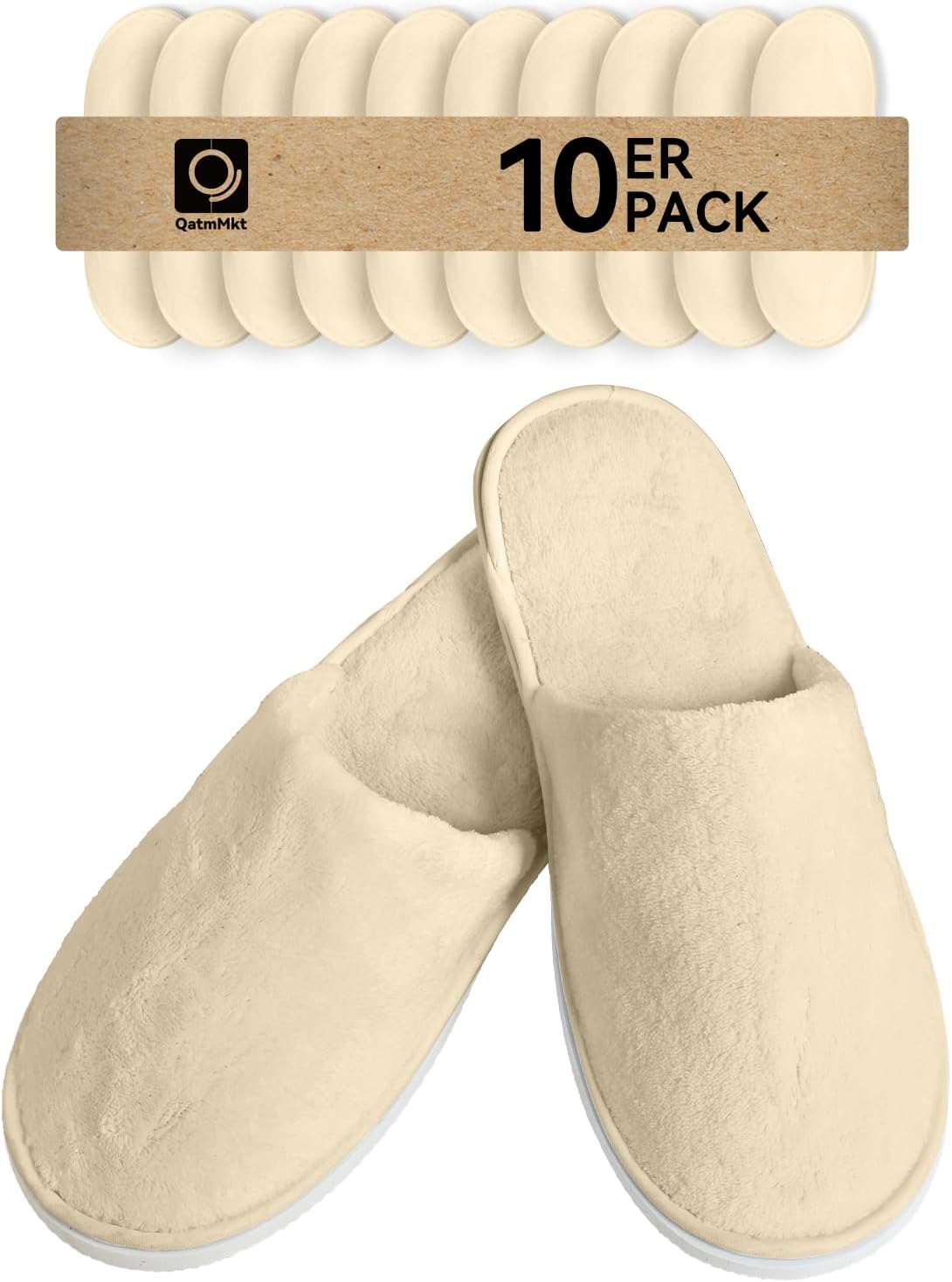Unisex Guest Slippers 10 Pair Pack - One Size, Individually Wrapped and Washable for Home, Hotel and Spa - Khaki
