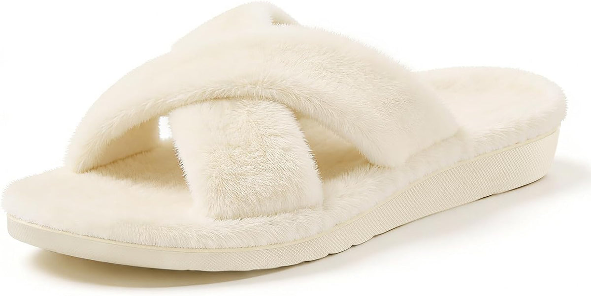 Women's Corduroy Cross Bow Slippers - Contoured Arch Support, Memory Foam and Non Slip Indoor Sole - 6