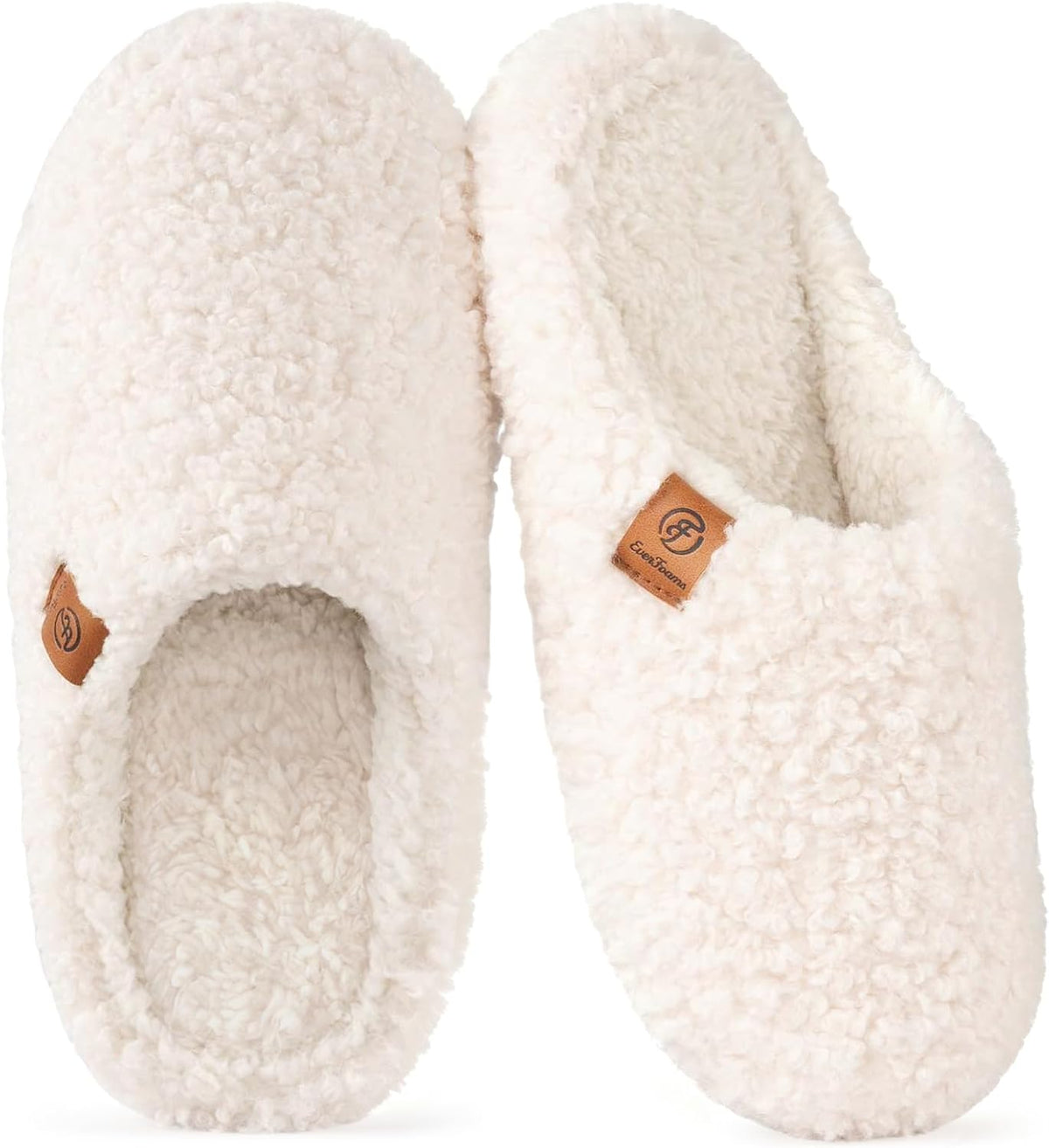 Women's Curly Fleece Slip On Slippers - Memory Foam Insole, Machine Washable and Anti Slip House Sole - 8