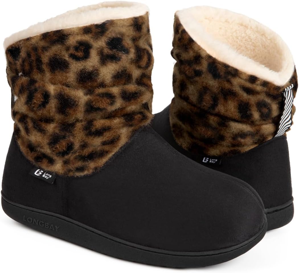 Women's Ankle High Slipper Boots - Chenille Knit and Micro Suede Upper, Faux Fur Lining and Memory Foam - 10