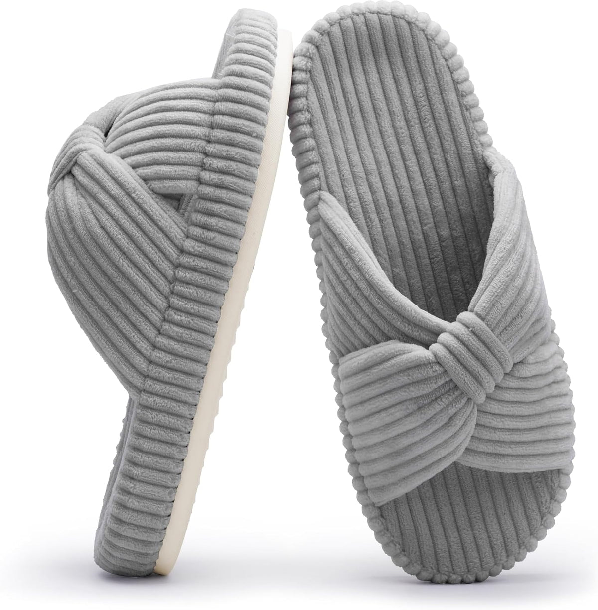 Women's Corduroy Bow Crossband Slippers - Memory Foam Insole, Soft House Shoes for Bedroom and Lounging - 8 (19)