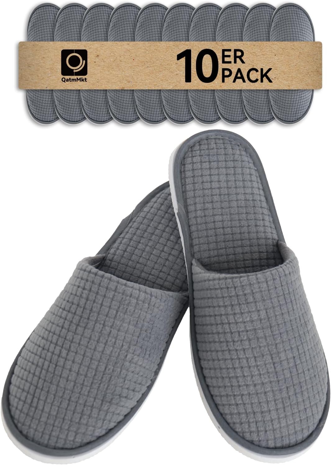 Unisex Guest Slippers 10 Pair Pack - One Size, Individually Wrapped and Washable for Home, Hotel and Spa - Beige