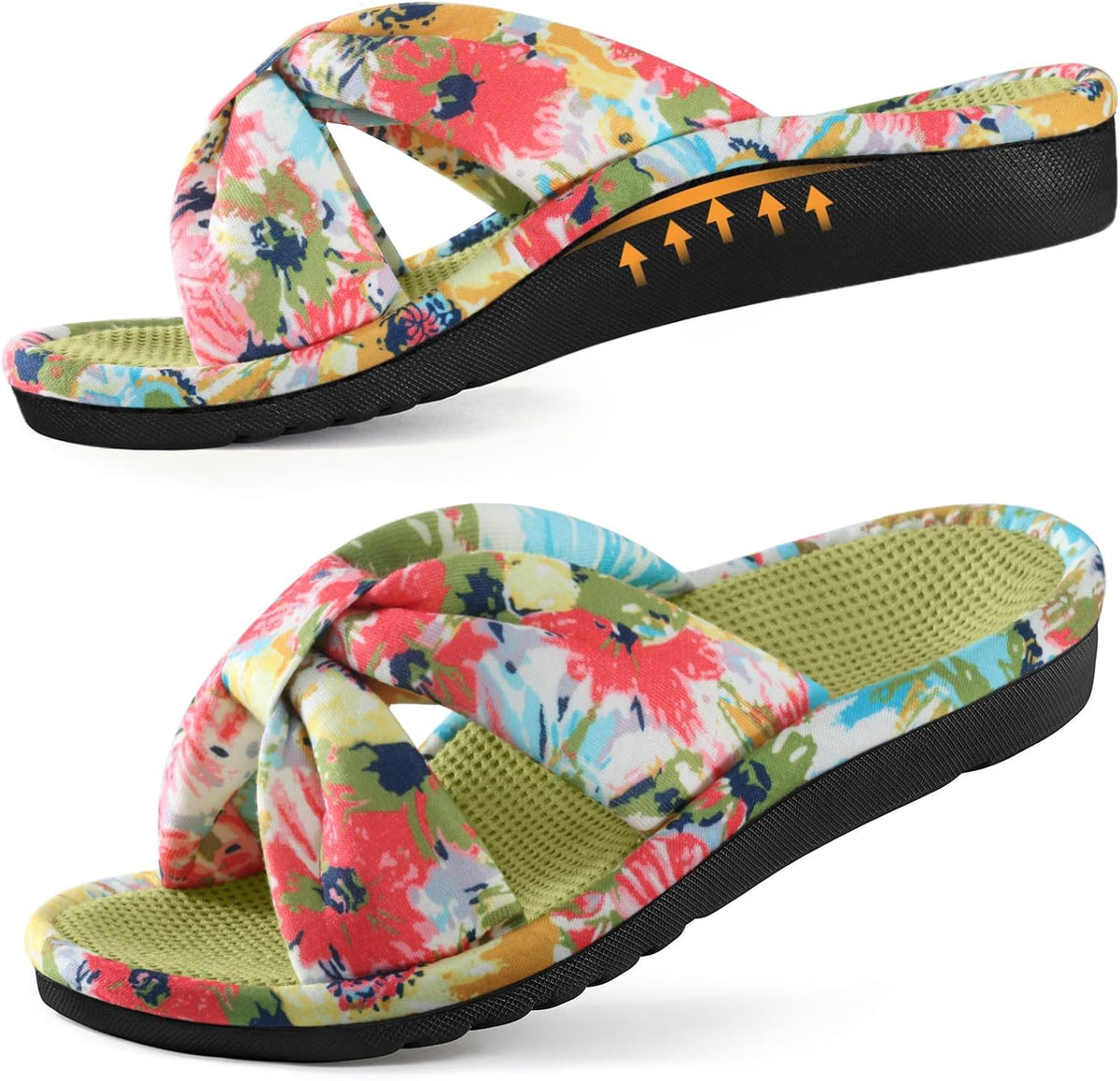 Women's Corduroy Cross Bow Slippers - Contoured Arch Support, Memory Foam and Non Slip Indoor Sole - 8.5