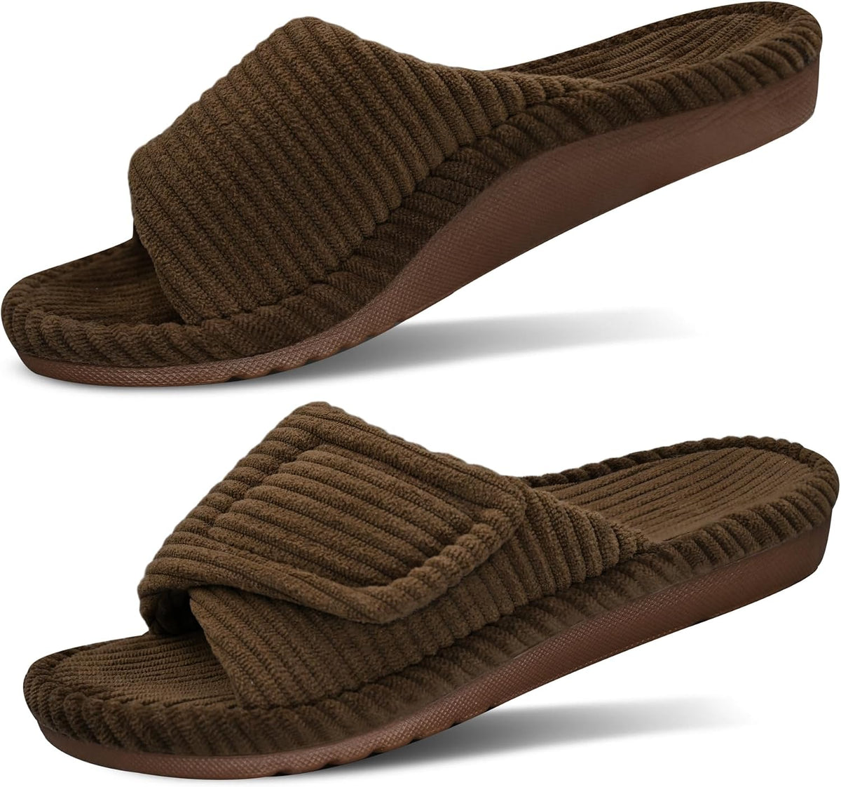 Women's Corduroy Open Toe Slides - Adjustable Strap, Arch Support Footbed and Memory Foam Cushioning - 6
