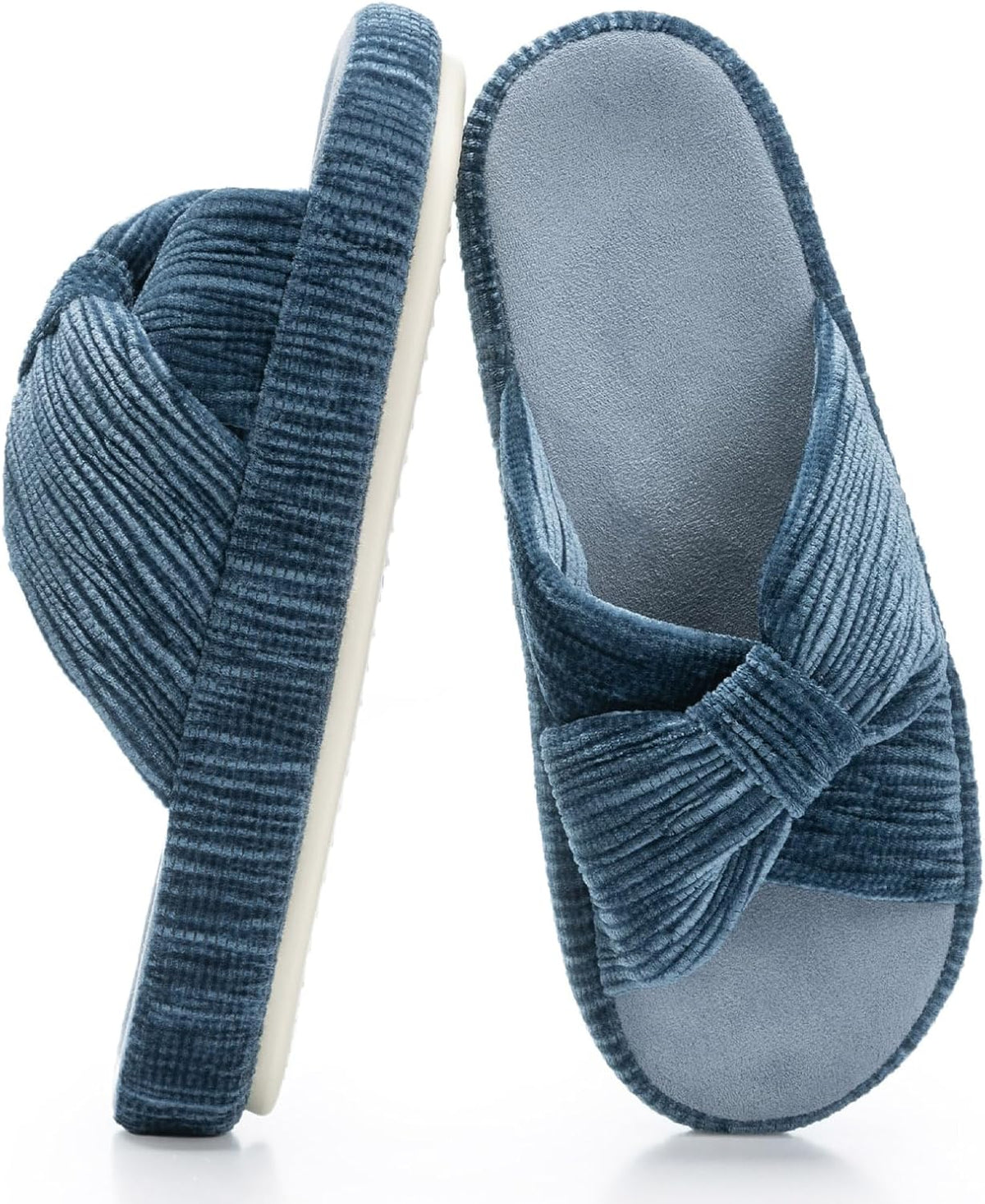 Women's Corduroy Bow Crossband Slippers - Memory Foam Insole, Soft House Shoes for Bedroom and Lounging - 8 (18)