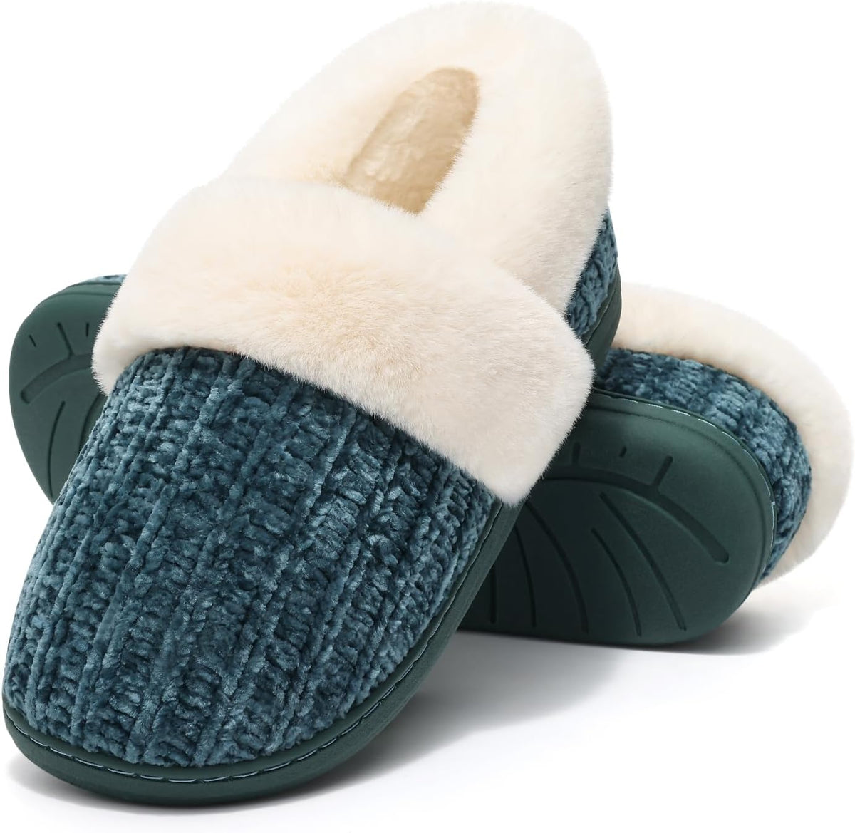 Women's Knit Closed Back Slippers in Green