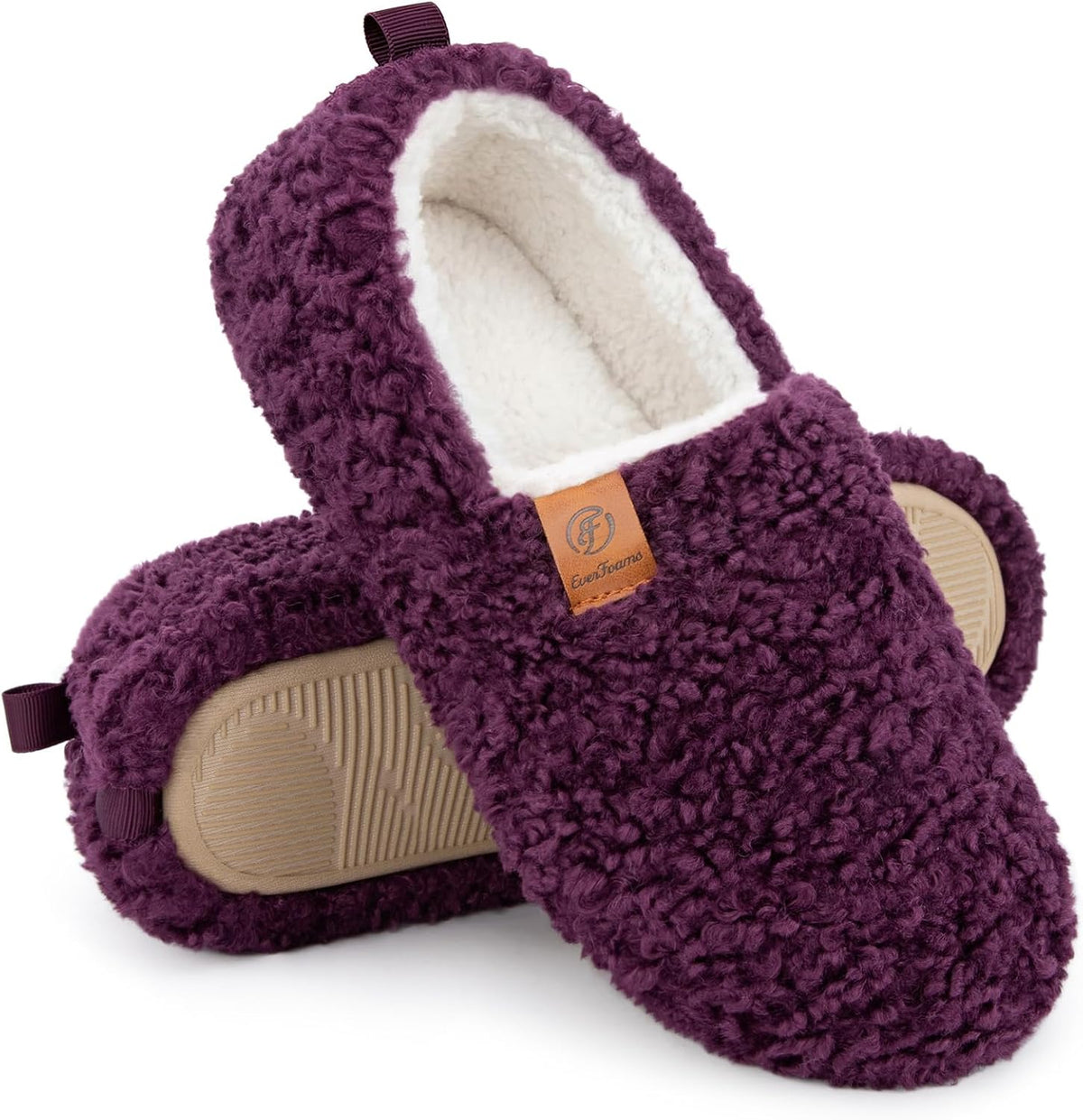 Women's Curly Wool Look Slippers - Polar Fleece Lining, Memory Foam and Anti Slip Sole for Indoor Wear - 8