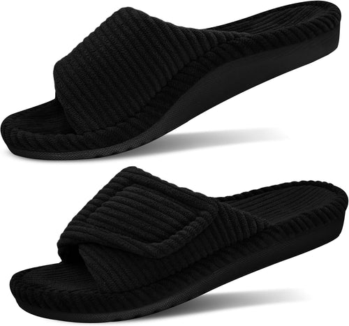 Women's Corduroy Open Toe Slides in Black