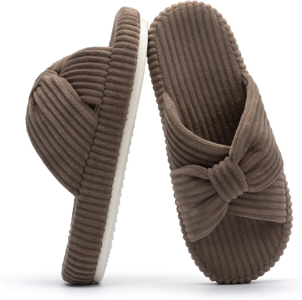 Women's Corduroy Bow Crossband Slippers - Memory Foam Insole, Soft House Shoes for Bedroom and Lounging - 8 (20)