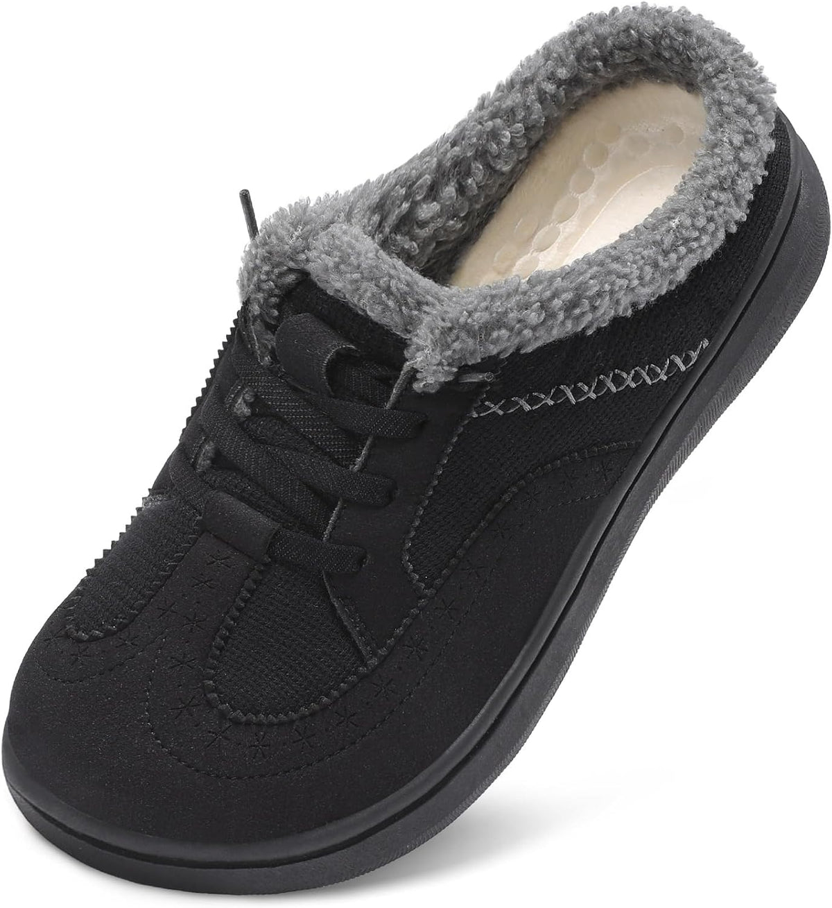 Women's Wide Fit Slipper Mules - Warm Shearling Lining, Memory Foam Insole and Non Slip Rubber Sole - 6 Wide