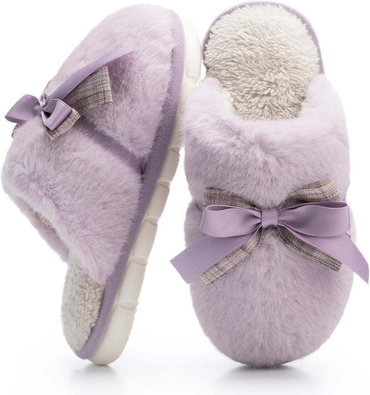 Women's Plush Bow Slippers in Purple