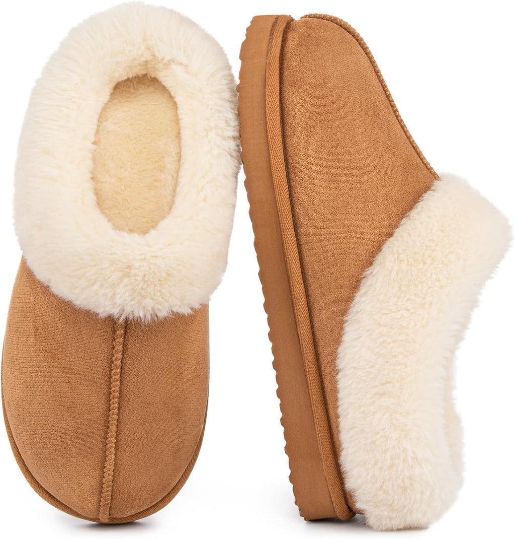 Women's Fuzzy Slip On Clog Slippers - Memory Foam, Machine Washable and Non Slip Sole for Indoor Outdoor Use - 8