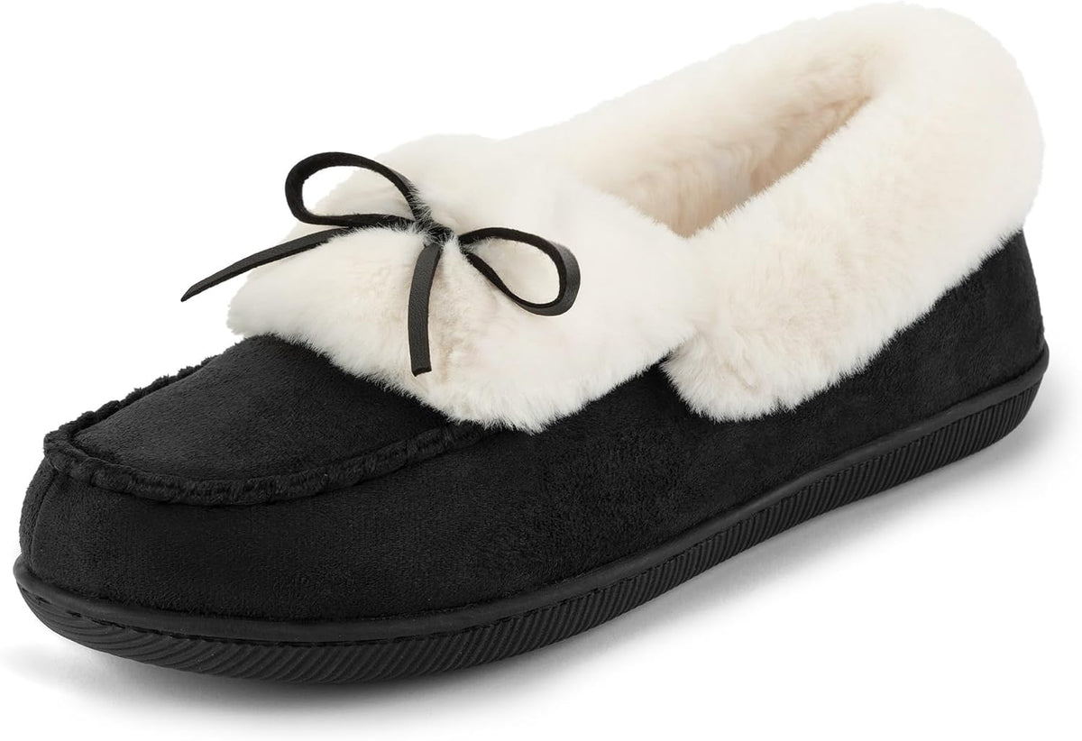 Women's Microsuede Moccasin Slippers in Black
