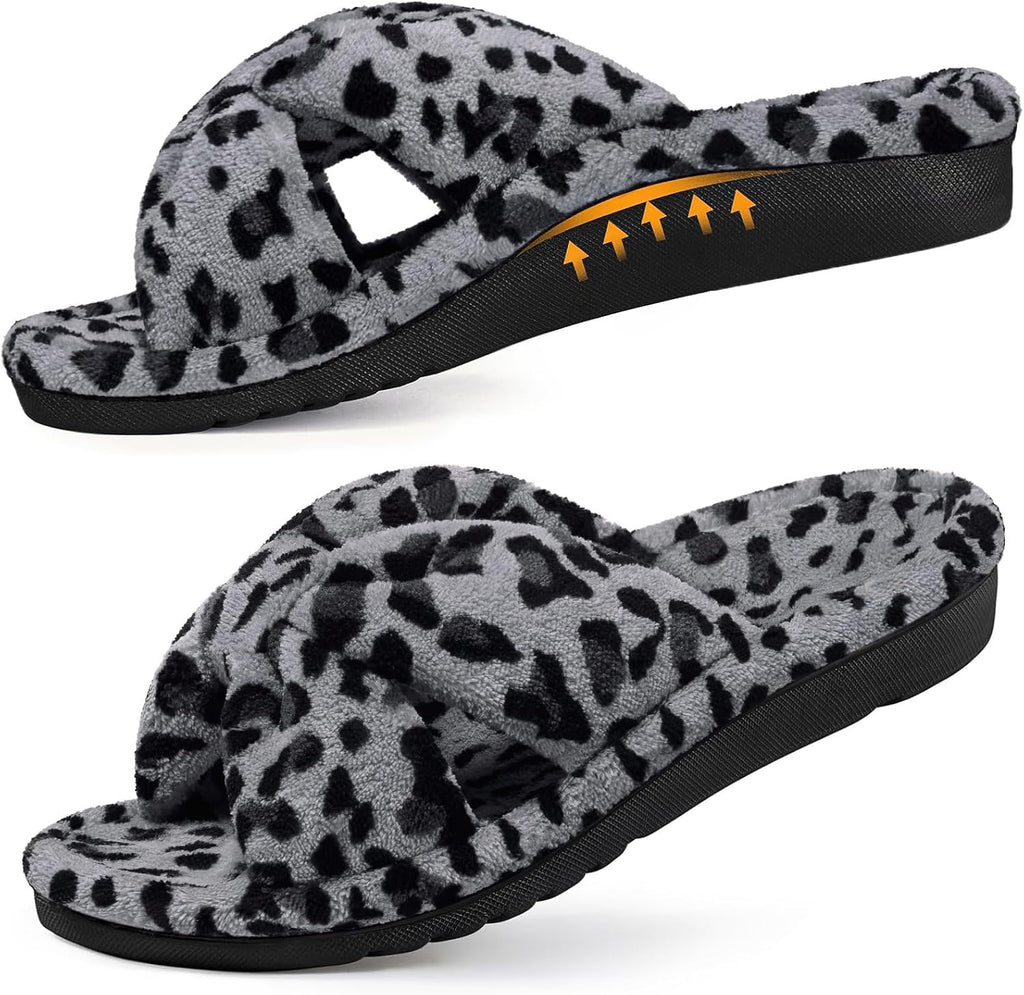 Women's Corduroy Cross Bow Slippers - Contoured Arch Support, Memory Foam and Non Slip Indoor Sole - 8.5