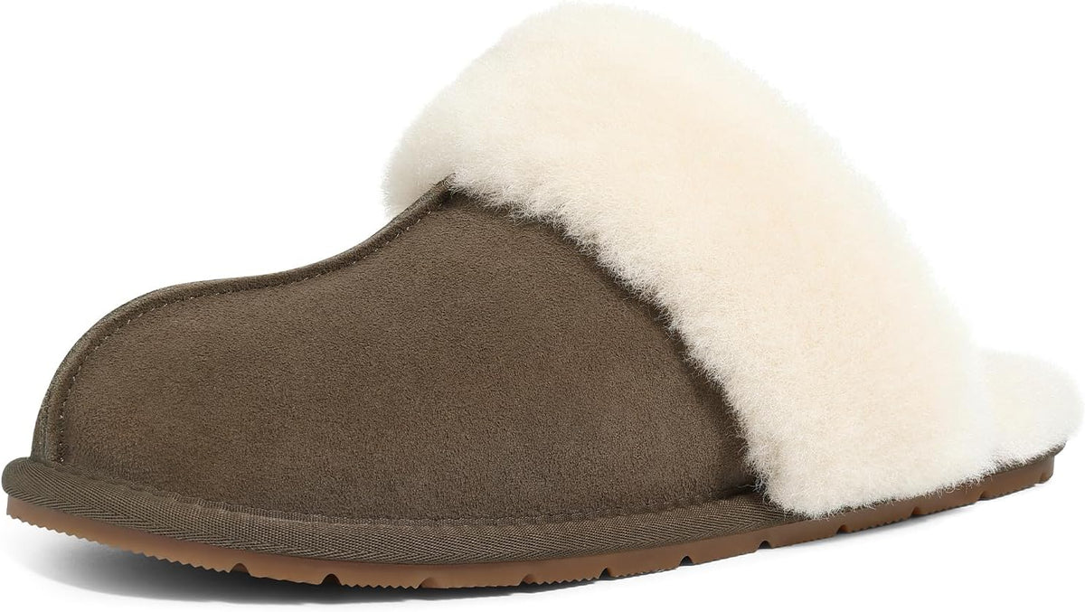 Women's Genuine Suede Scuff Slippers in Mocha