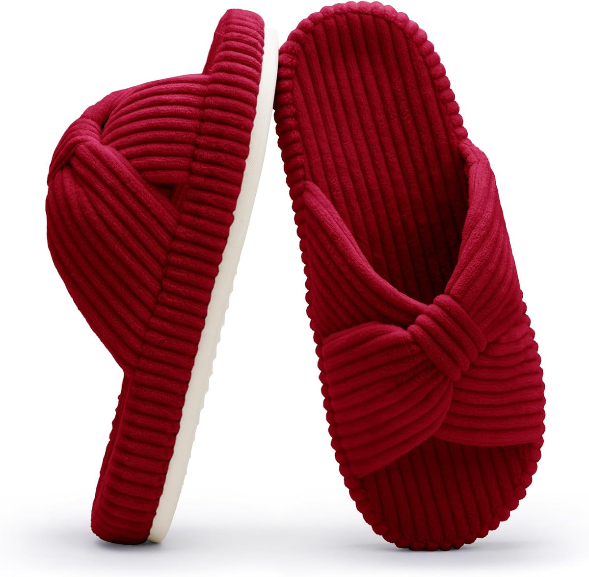 Women's Corduroy Bow Crossband Slippers - Memory Foam Insole, Soft House Shoes for Bedroom and Lounging - 8 (21)