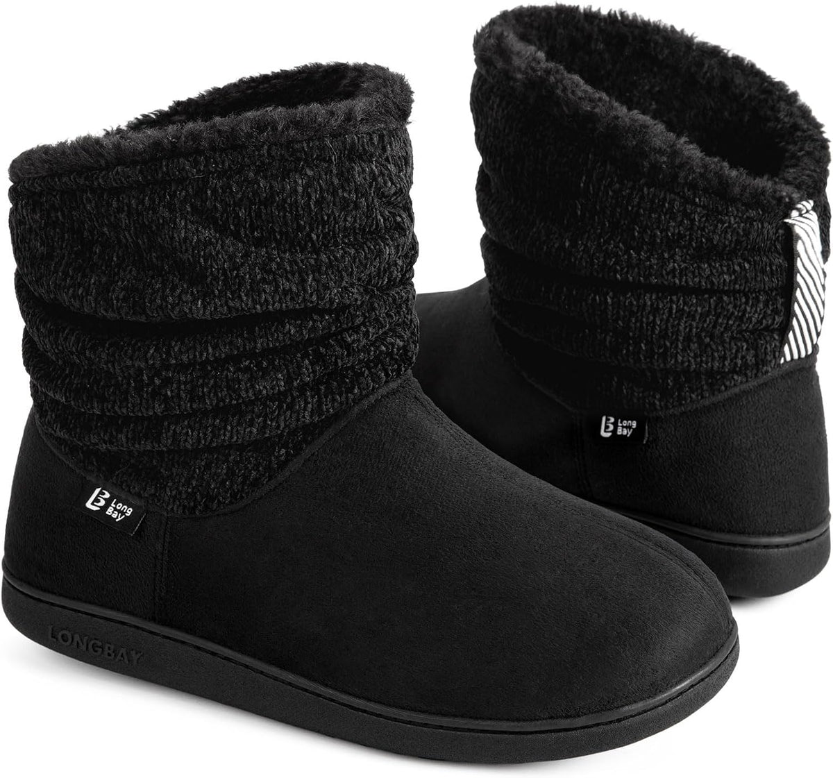 Women's Ankle High Slipper Boots - Chenille Knit and Micro Suede Upper, Faux Fur Lining and Memory Foam - 8