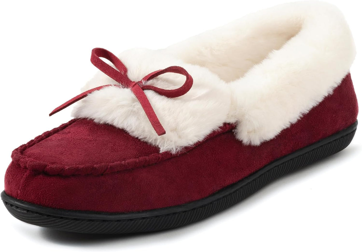 Women's Microsuede Moccasin Slippers in Wine
