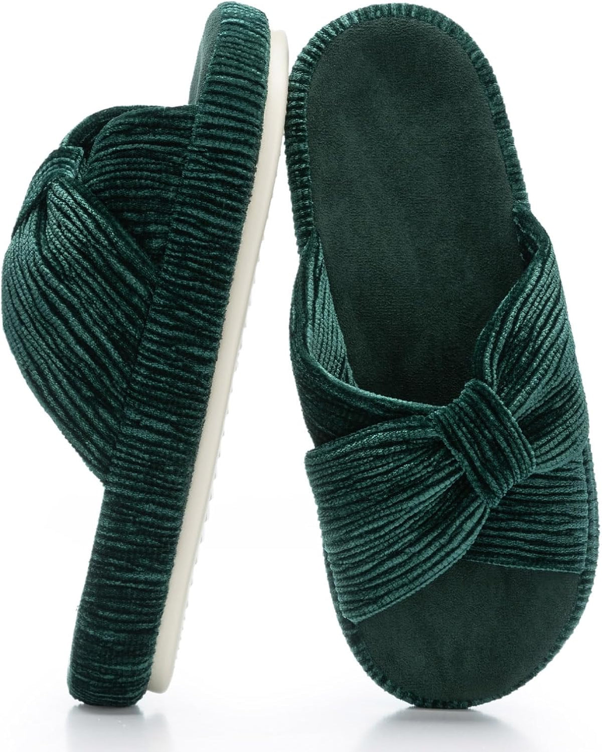 Women's Corduroy Bow Crossband Slippers - Memory Foam Insole, Soft House Shoes for Bedroom and Lounging - 10