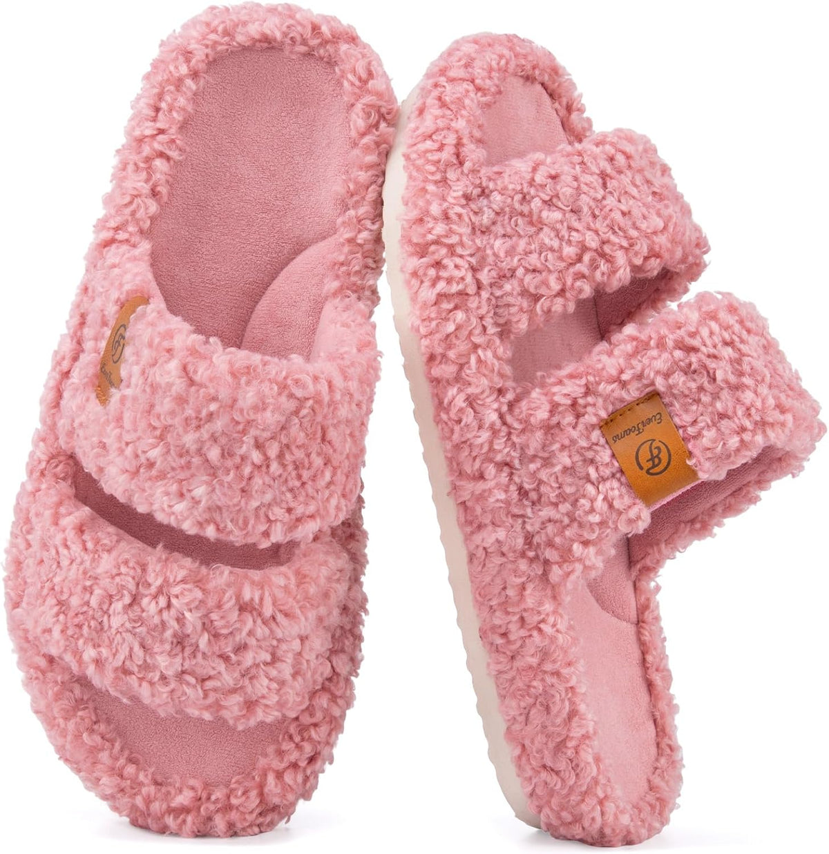 Women's Fuzzy Open Toe Slippers in Dusty Rose