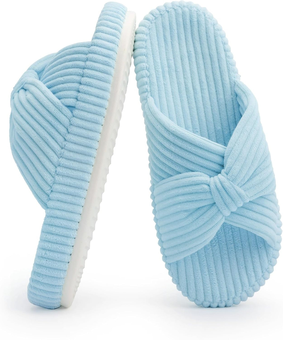 Women's Corduroy Bow Crossband Slippers - Memory Foam Insole, Soft House Shoes for Bedroom and Lounging - 10