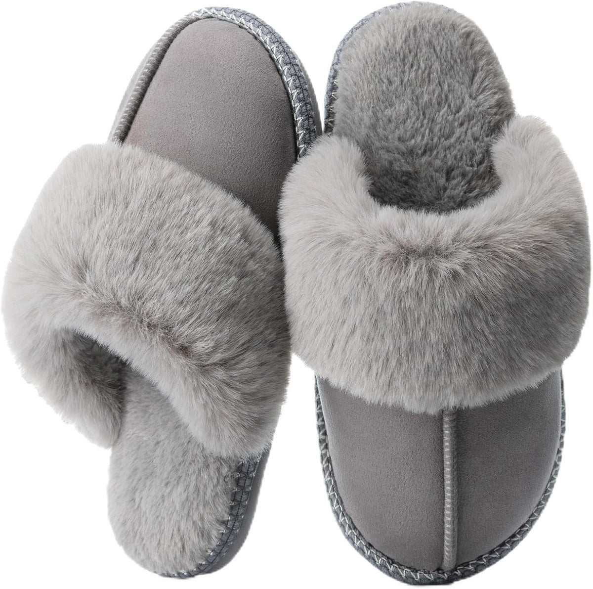 Women's Fluffy Faux Fur Slippers in Grey