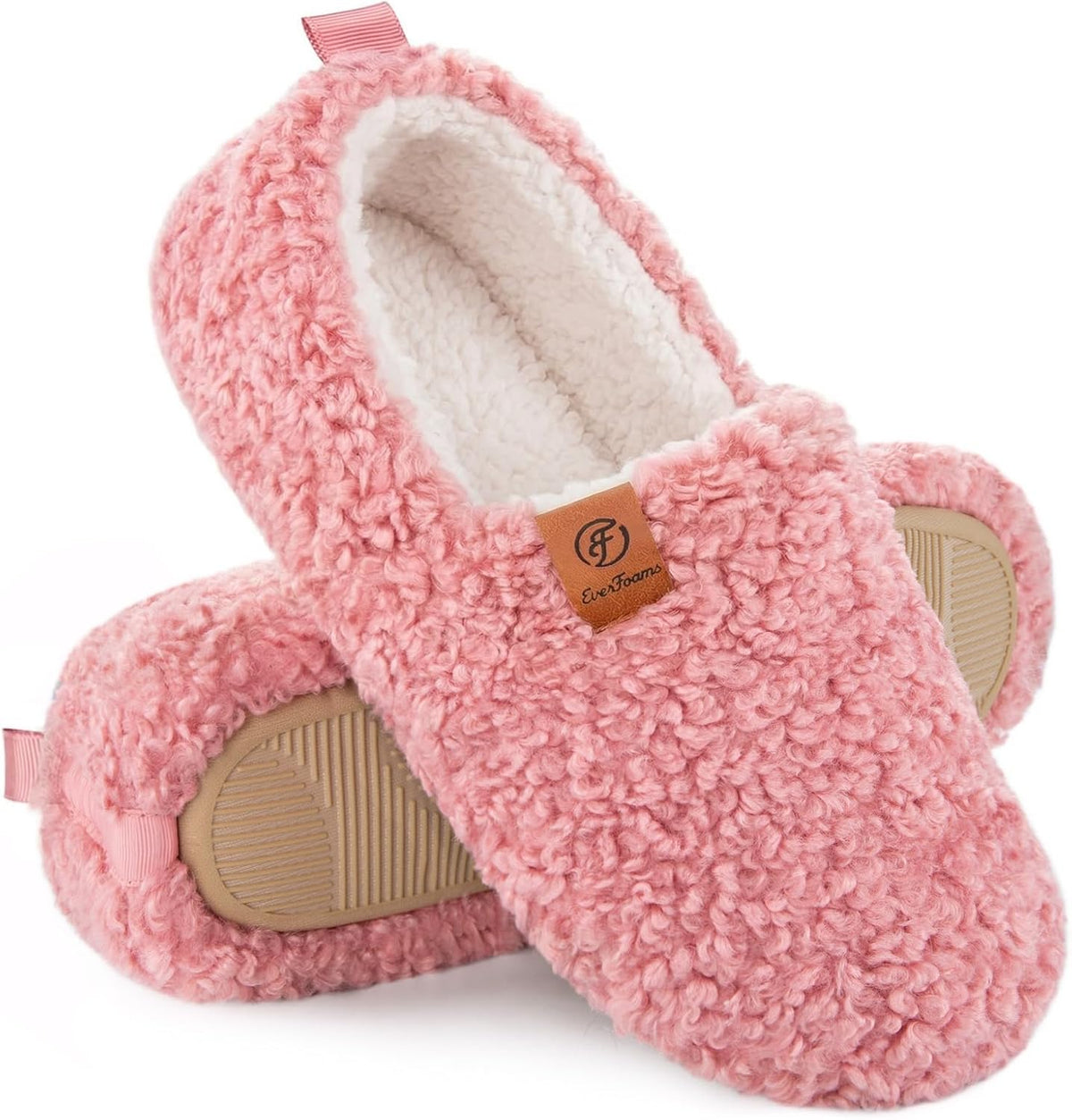 Women's Curly Wool Look Slippers in Pink
