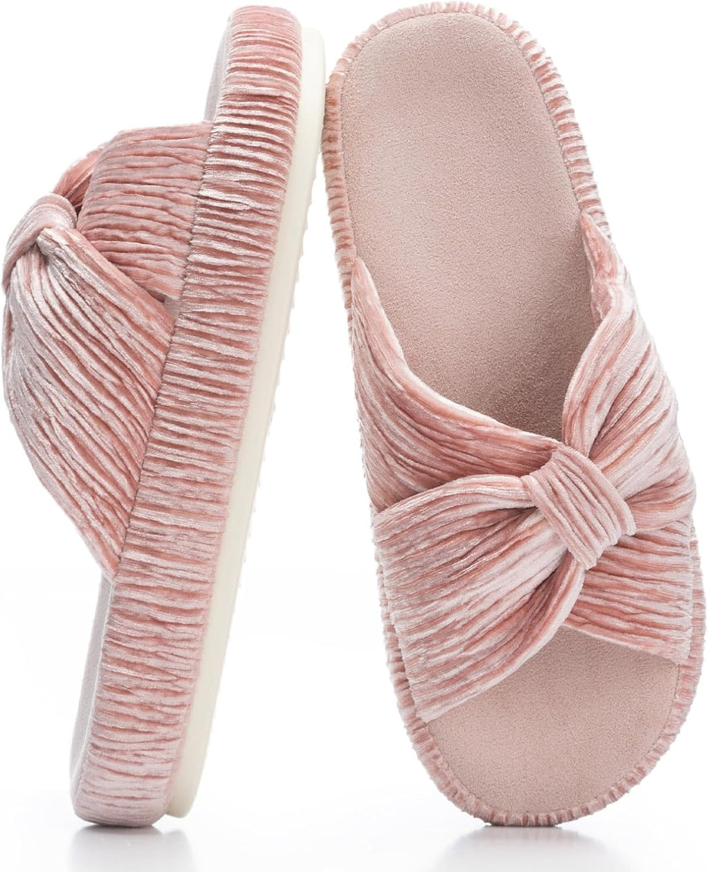 Women's Corduroy Bow Crossband Slippers - Memory Foam Insole, Soft House Shoes for Bedroom and Lounging - 8
