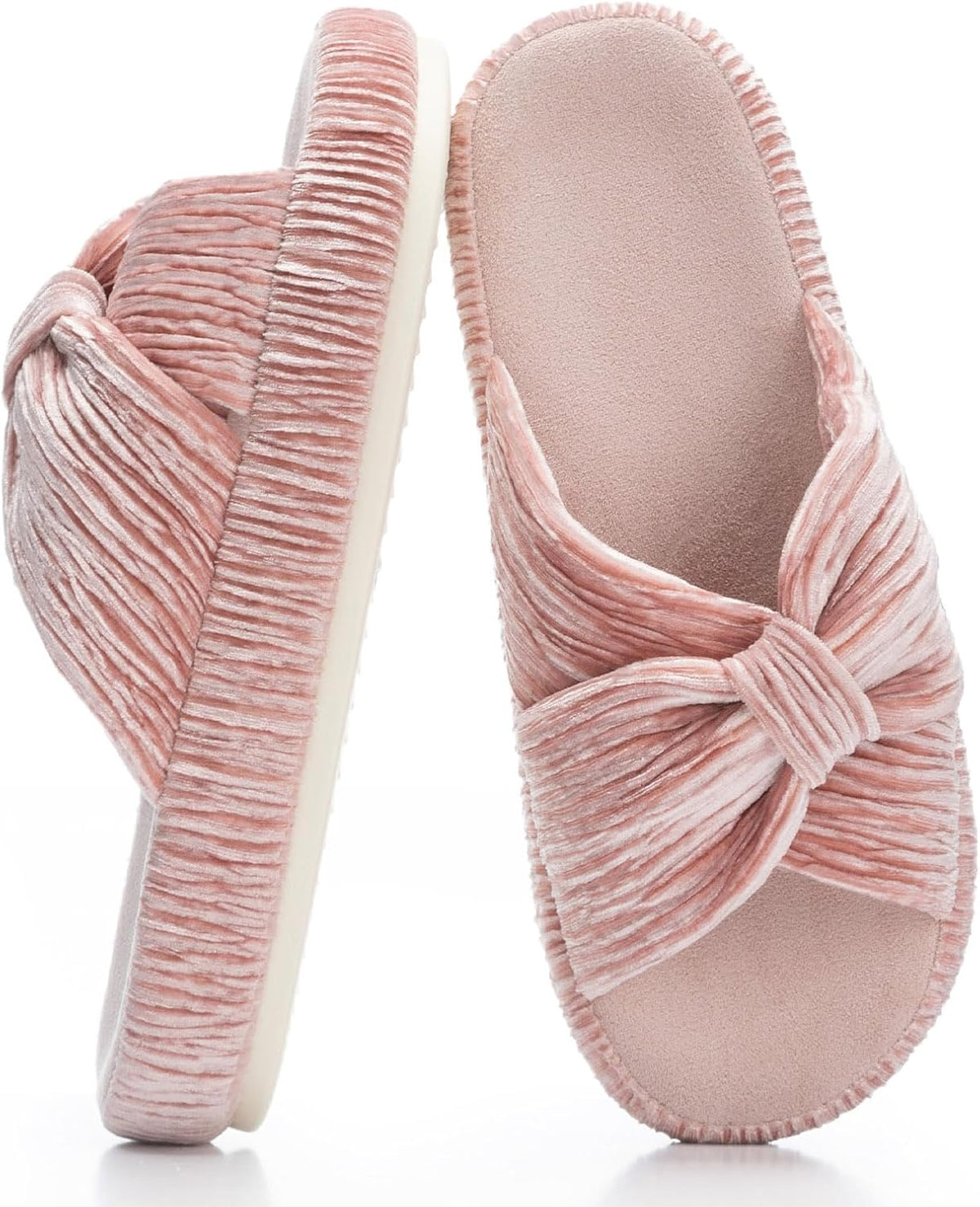 Women's Corduroy Bow Crossband Slippers - Memory Foam Insole, Soft House Shoes for Bedroom and Lounging - 8