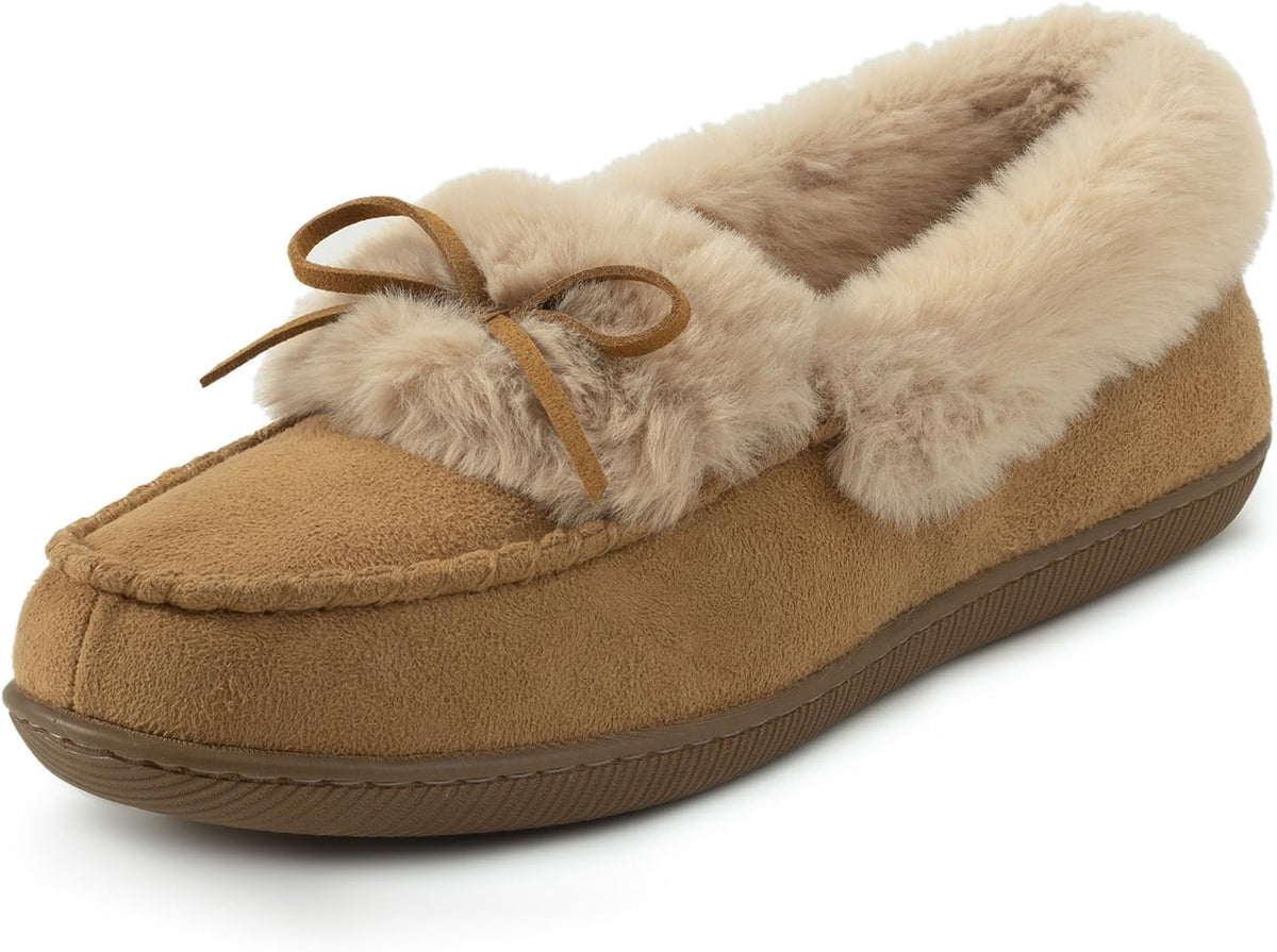Women's Microsuede Moccasin Slippers in Tan