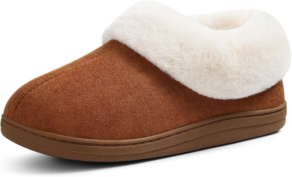 Women's Knit Closed Back Slippers - Faux Lamb Wool Lining, Memory Foam and Non Slip Rubber Sole - 7.5