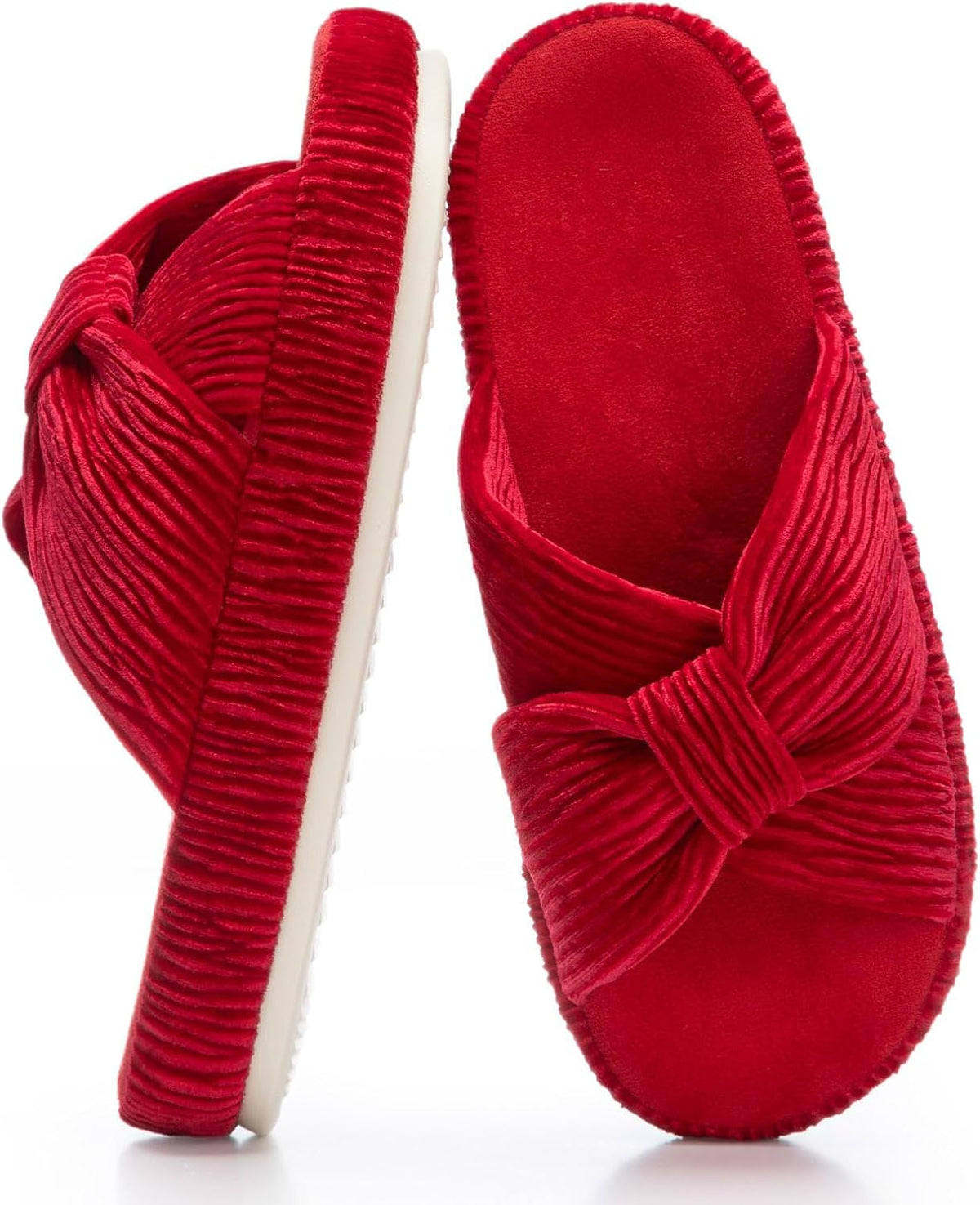 Women's Corduroy Bow Crossband Slippers - Memory Foam Insole, Soft House Shoes for Bedroom and Lounging - 8