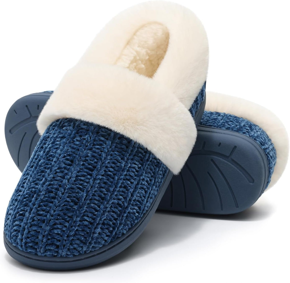 Women's Knit Closed Back Slippers in Navy