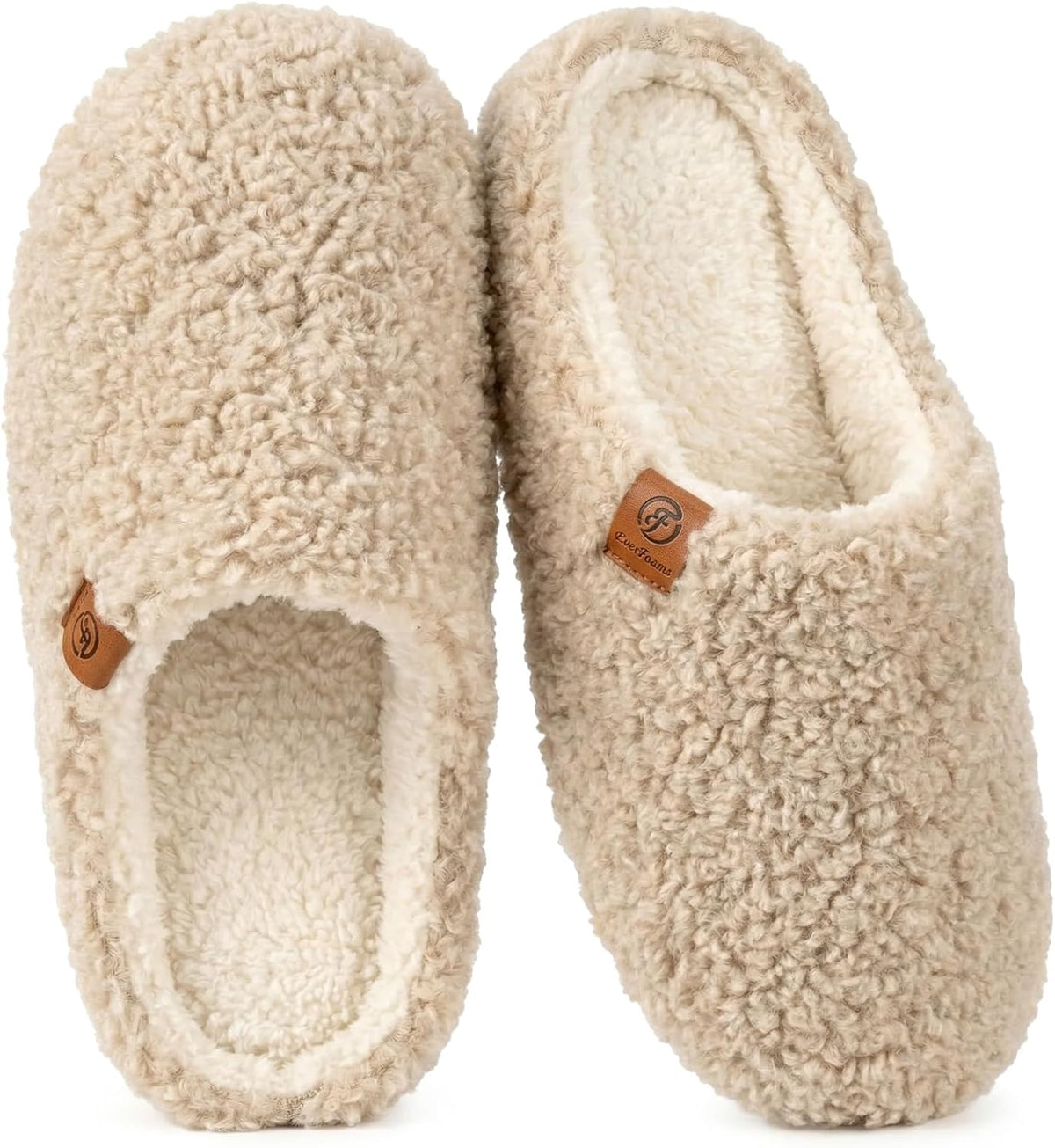Women's Curly Fleece Slip On Slippers in Khaki