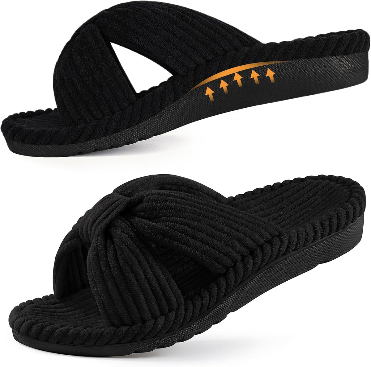 Women's Corduroy Cross Bow Slippers - Contoured Arch Support, Memory Foam and Non Slip Indoor Sole - 6
