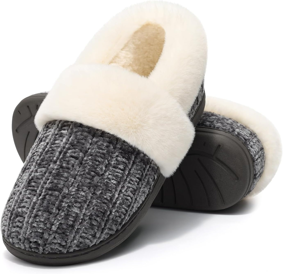 Women's Knit Closed Back Slippers - Faux Lamb Wool Lining, Memory Foam and Non Slip Rubber Sole - 7.5