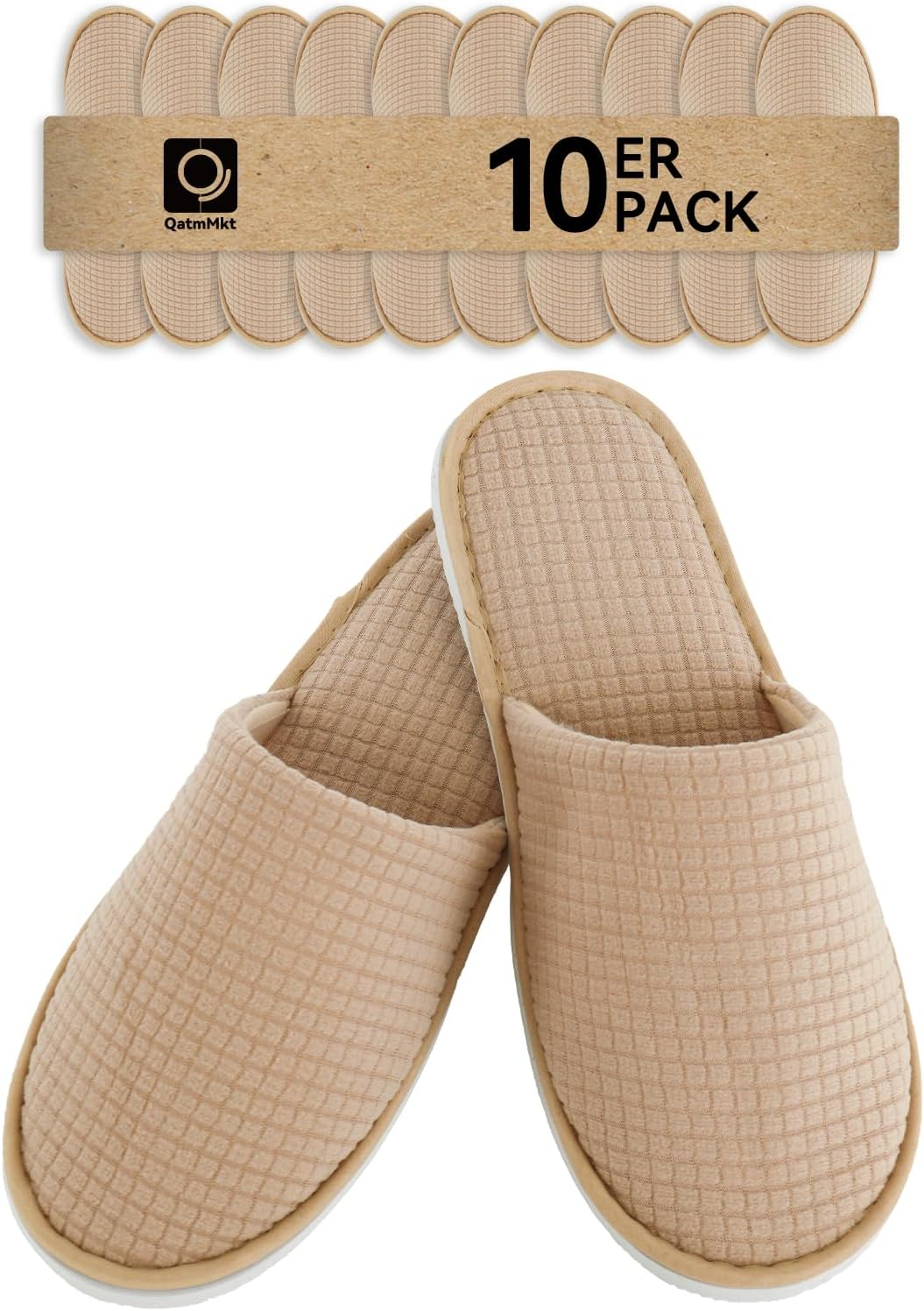 Unisex Guest Slippers 10 Pair Pack - One Size, Individually Wrapped and Washable for Home, Hotel and Spa - Pink Open-toe