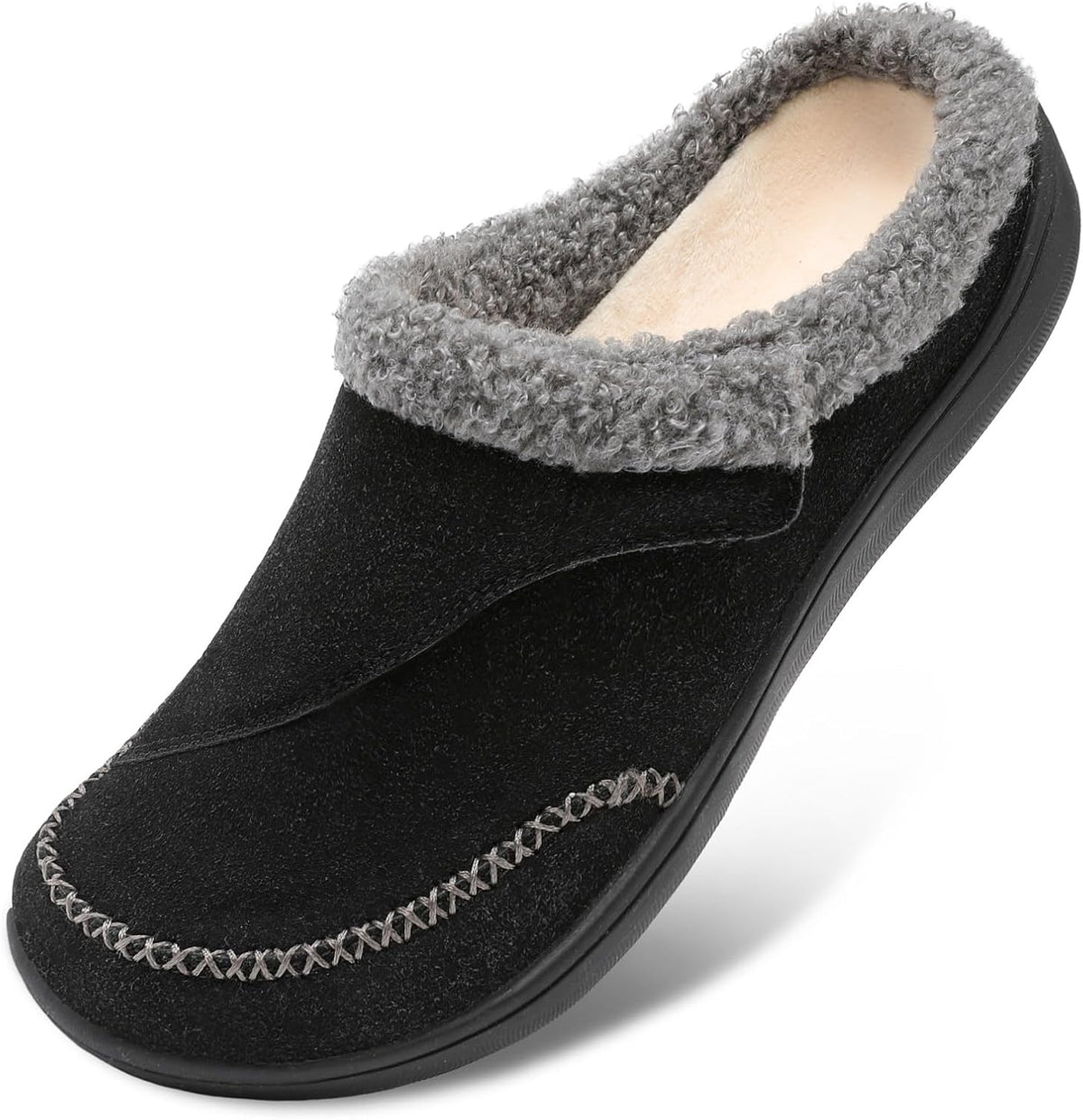 Women's Wide Toe Box Adjustable Slippers in Black